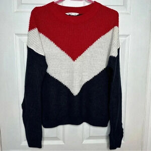 Bluenotes Cable knit  Sweater Crewneck Chevron Red, White, & Blue Size Medium